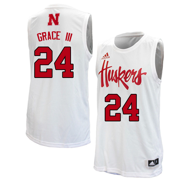 Men #24 Jeffrey Grace III Nebraska Cornhuskers College Basketball Jerseys Sale-White - Click Image to Close